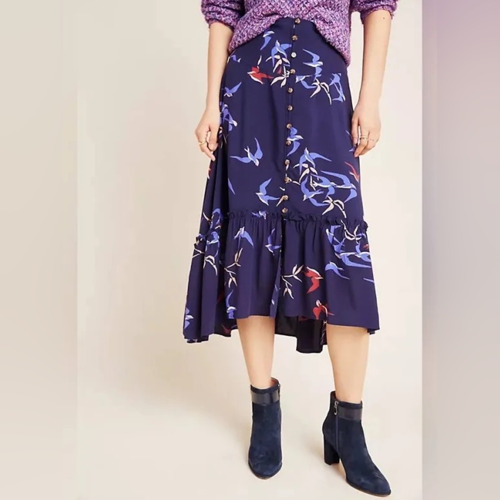 Anthropologie Maeve midi Skirt with button detail